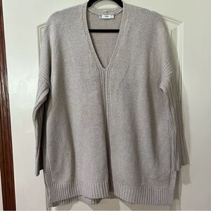 VINCE V-Neck Yak/Wool Blend Sweater Cream/Light Brown  Oatmeal Women's Size XS